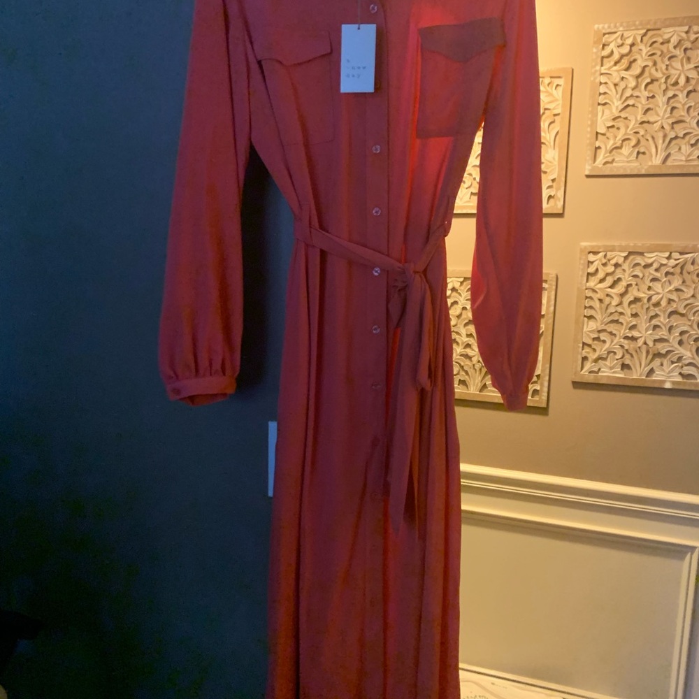 A New Day Coral/Orange button front with Belt TieDress